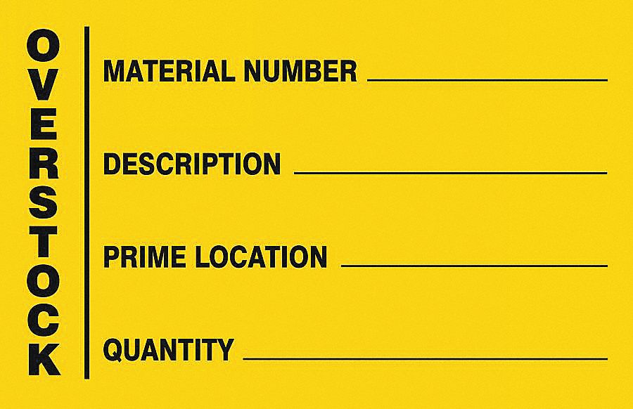 LABELS, OVERSTOCK, YELLOW AND BLACK, 8.5 X 5.5 IN, ADHESIVE COATED PAPER, 500/RL