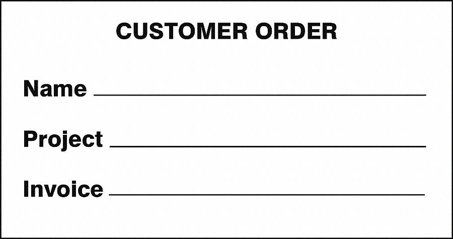 LABELS, CUSTOMER ORDER, 4.75 X 2.5 IN, WHITE AND BLACK, ADHESIVE COATED PAPER, 1000/RL