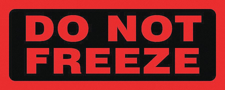 LABELS, DO NOT FREEZE, RED AND BLACK, 5 X 2 IN, ADHESIVE COATED PAPER, 500/RL