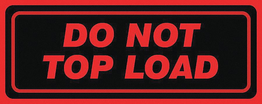 LABELS, DO NOT TOP LOAD, RED AND BLACK, 5 X 2 IN, ADHESIVE COATED PAPER, 500/RL