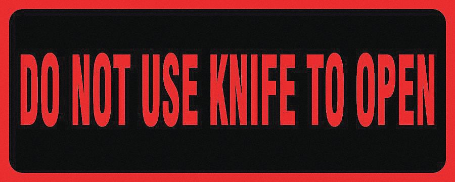 LABELS, DO NOT USE KNIFE, RED AND BLACK, 5 X 2 IN, ADHESIVE COATED PAPER, 500/RL