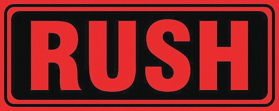 LABELS, RUSH, BLACK AND RED, 5 X 2 IN, ADHESIVE COATED PAPER, 500/RL