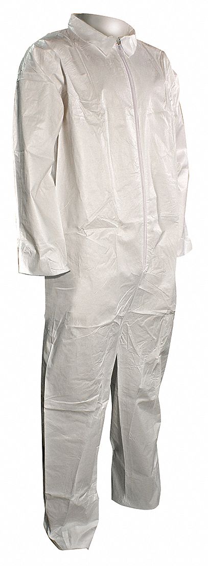 Collared Coveralls, White, L, Straight, PK25