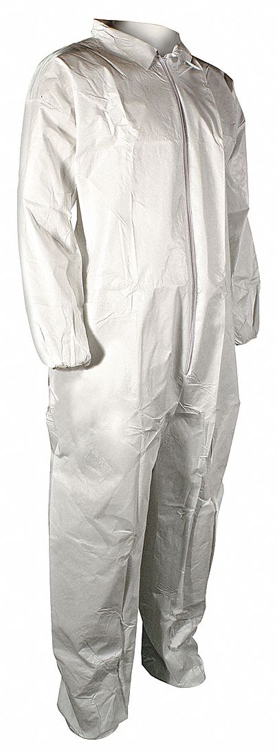 Collared Coveralls, White, L, Elastic, PK25