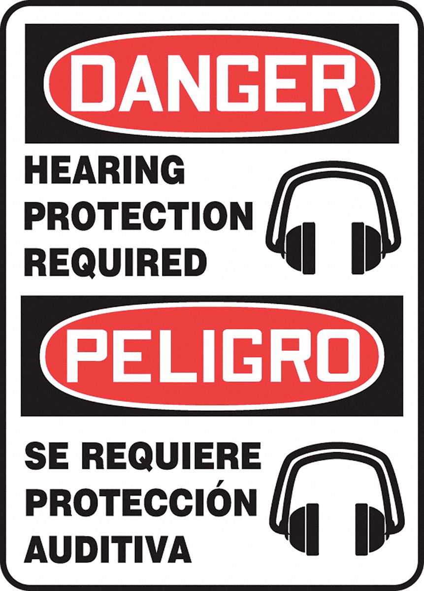 SpanishBilingual Danger Sign, Hearing Protection Required/Se Requiere