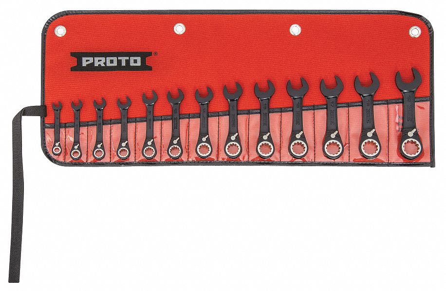 COMBINATION WRENCH SET, ALLOY STEEL, BLACK CHROME, 13 TOOLS, 6 MM TO 19 MM HEAD SIZES