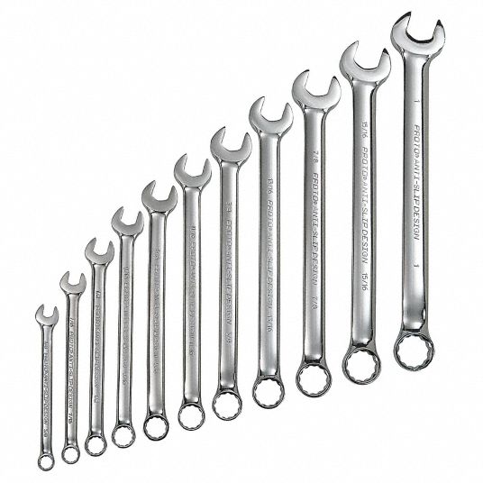 PROTO, Alloy Steel, Chrome, Combination Wrench Set - 449N99|J1200H11T5 ...