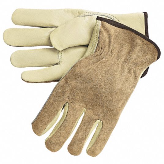 MCR SAFETY Leather Gloves: XL ( 10 ), Cowhide, Std, Glove, Full Finger ...