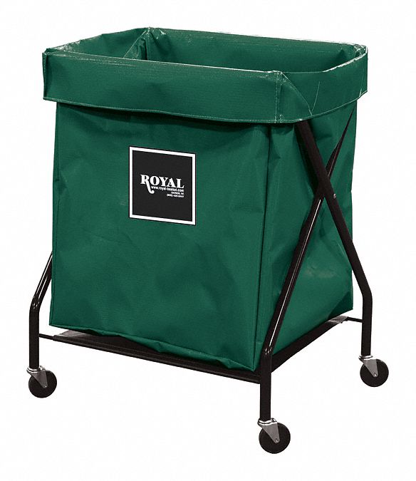 Hamper: Vinyl Liner, Green, (4) Swivel, 9.5 cu ft Total Volume, 26 in Overall Lg