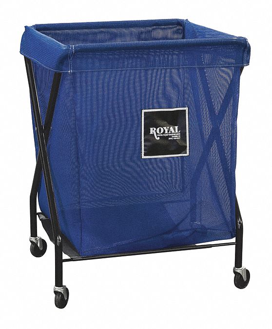 Hamper: Vinyl Mesh Liner, Blue, (4) Swivel, 9.5 cu ft Total Volume, Steel