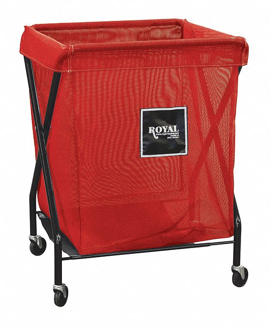 Hamper: Vinyl Mesh Liner, Red, (4) Swivel, 9.5 cu ft Total Volume, Steel