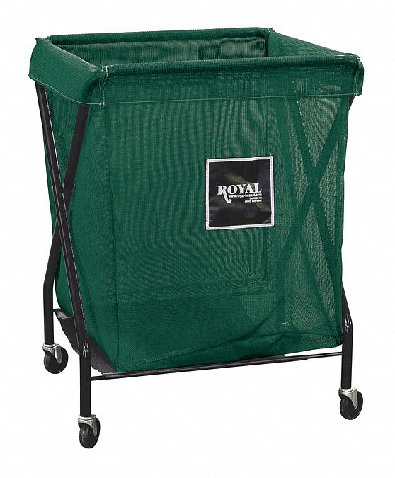 Hamper: Vinyl Mesh Liner, Green, (4) Swivel, 9.5 cu ft Total Volume, Steel