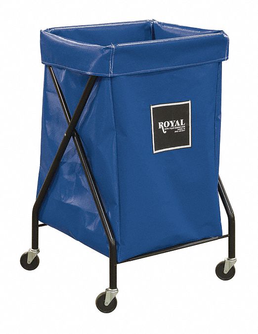 Hamper: Vinyl Liner, Blue, (4) Swivel, 7.6 cu ft Total Volume, 22 in Overall Lg