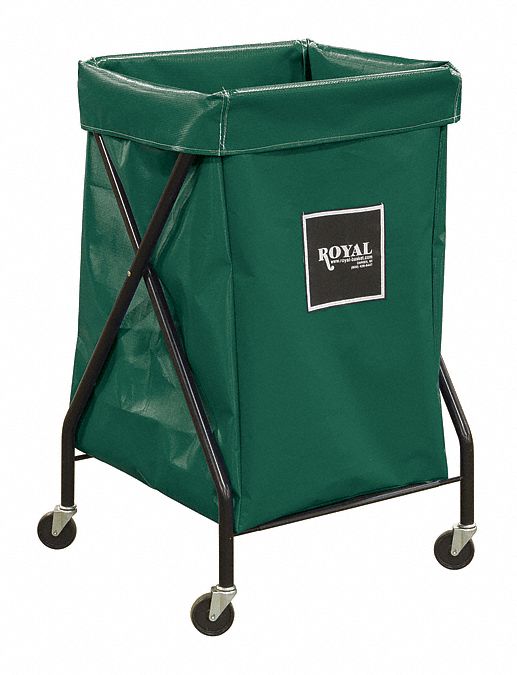 Hamper: Vinyl Liner, Green, (4) Swivel, 7.6 cu ft Total Volume, 22 in Overall Lg