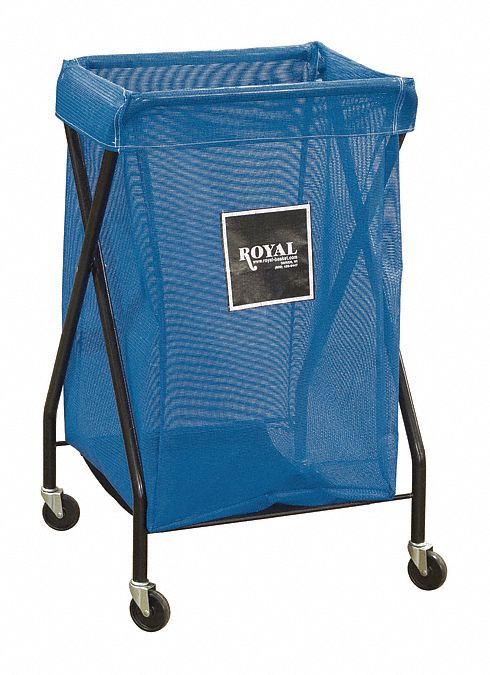 Hamper: Vinyl Mesh Liner, Blue, (4) Swivel, 7.6 cu ft Total Volume, Steel