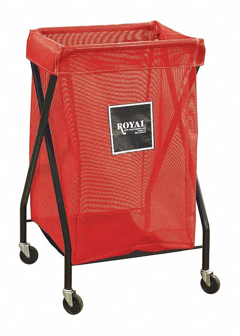 Hamper: Vinyl Mesh Liner, Red, (4) Swivel, 7.6 cu ft Total Volume, Steel