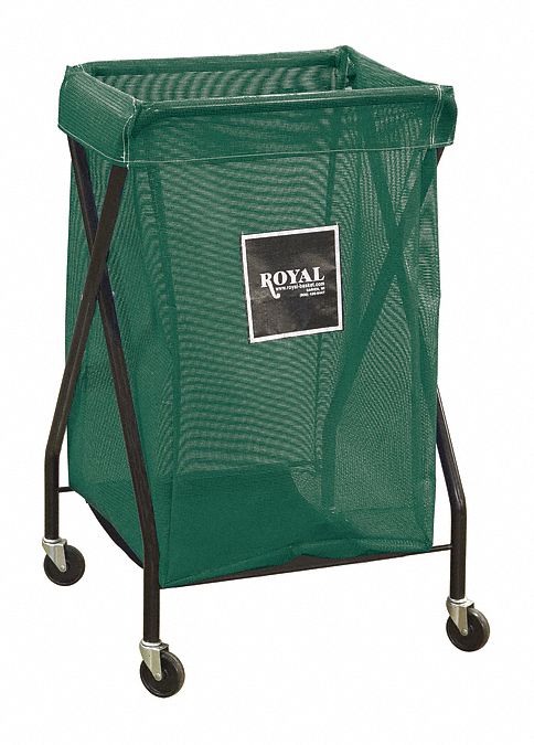 Hamper: Vinyl Mesh Liner, Green, (4) Swivel, 7.6 cu ft Total Volume, Steel