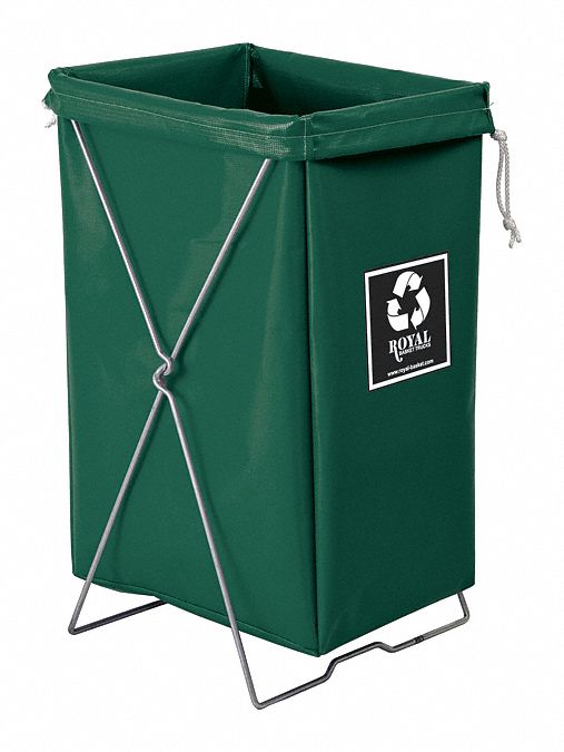 Hamper: Vinyl Liner, Green, 4.2 cu ft Total Volume, 150 lb Wt Capacity, Steel