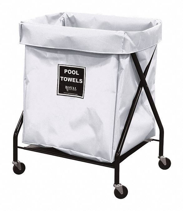 Hamper: Vinyl Liner, White, (4) Swivel, 9.5 cu ft Total Volume, 26 in Overall Lg
