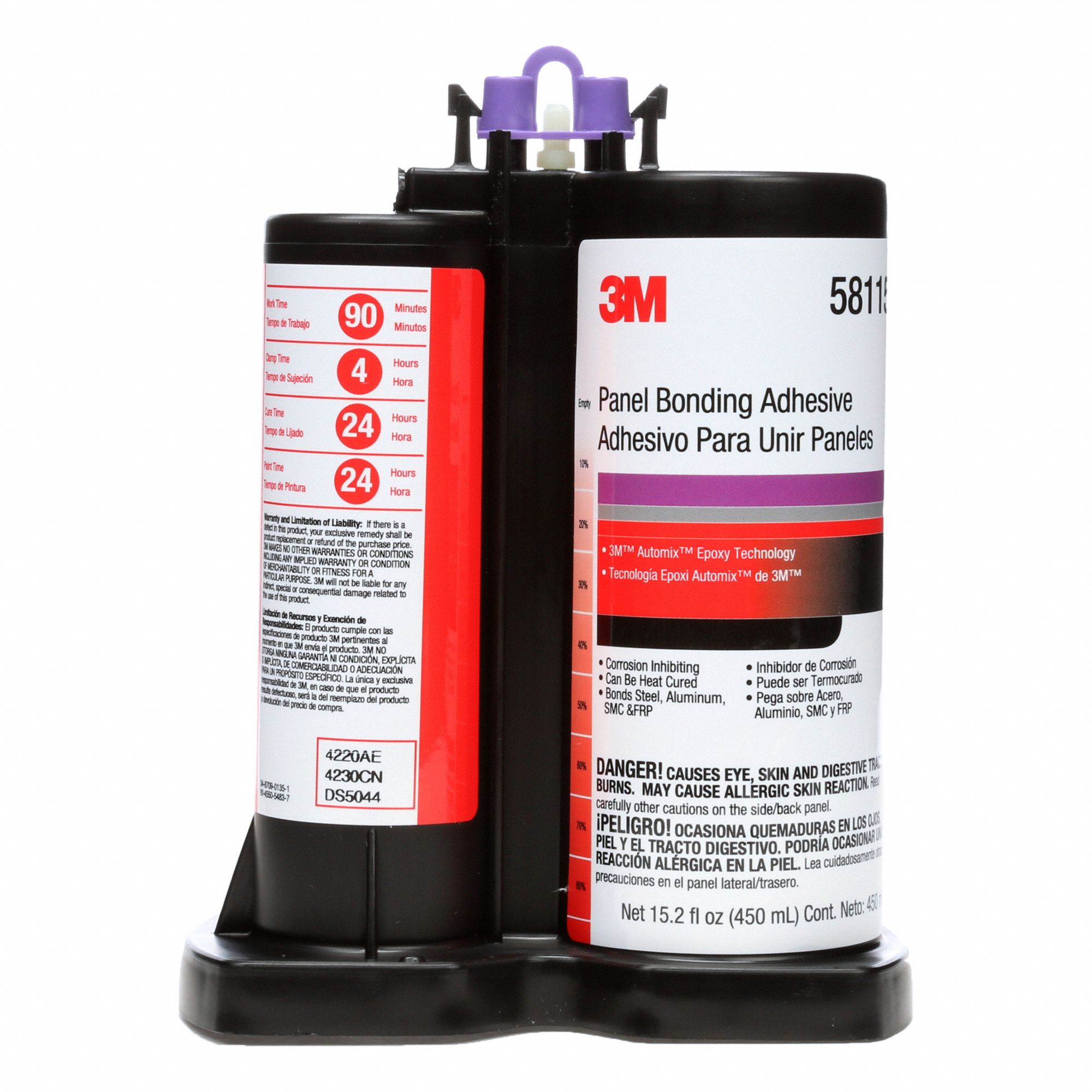 PANEL-BONDING ADHESIVE, DUAL-CARTRIDGE, AUTO-DISPENSE, SHEAR-STRENGTH, 24HR CURE, BLACK, 450ML