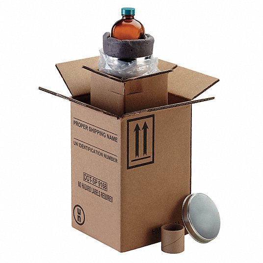 Hazardous Material Shipping Kit: 6x6x9 in, 4GV/X1.2/S, (1) 4 oz Bottle Holds Container Size, 4 PK