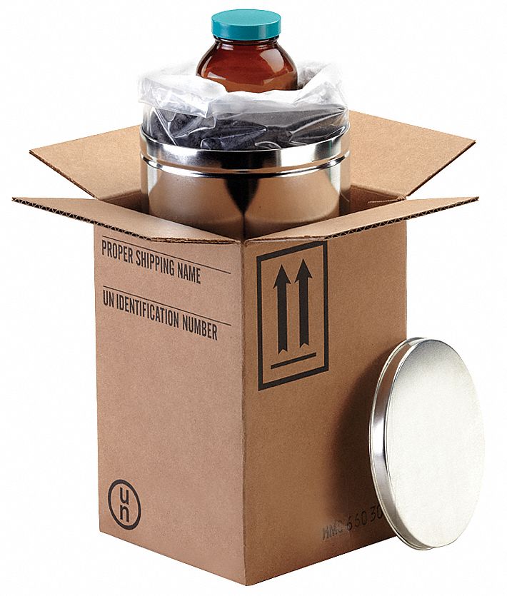 Hazardous Material Shipping Kit: 6x6x9 in, 4GV/X1.2/S, (1) 8 oz Bottle Holds Container Size, 4 PK