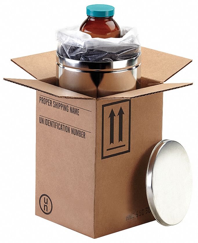 Hazardous Material Shipping Kit: 11-3/16x11-3/16x14-3/4 in, 4GV/X4/S, 275#, UN Rated, Kraft, 4 PK