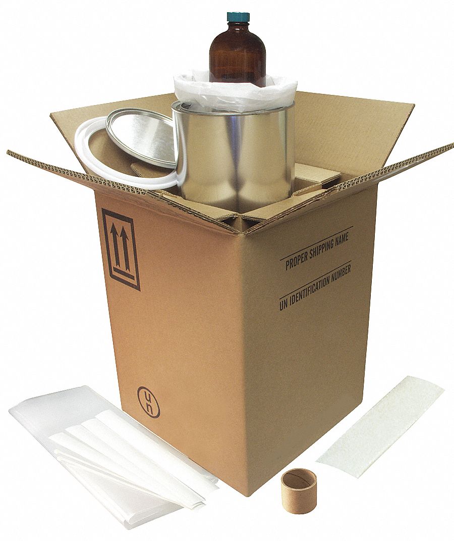 Hazardous Material Shipping Kit: 11-3/16x11-3/16x14-3/4 in, 4GV/X4/S, 275#, UN Rated, Kraft, 4 PK