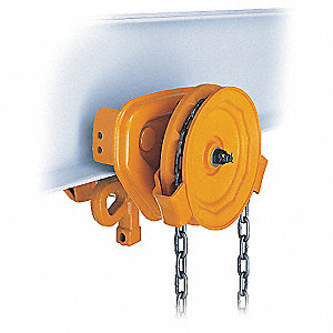 GEARED TROLLEY, CR, W30 EXTENSION, LD CAP 2 TON, 10 FT CHAIN, HEAT-TREATED STEEL