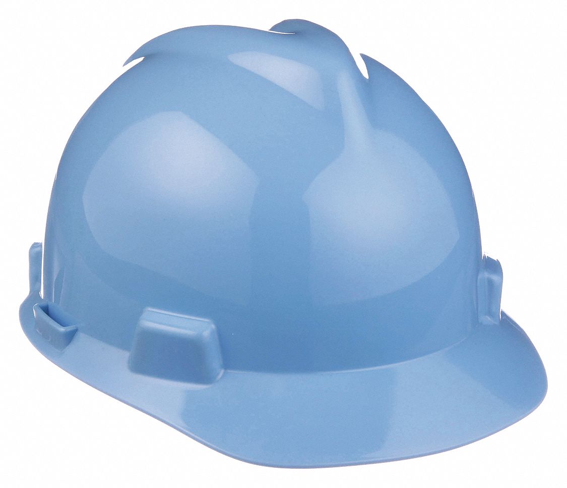 SLOTTED CAP, CSA, TYPE 1, CLASS E, PE, 4-PT STAZ-ON PINLOCK, FRONT BRIM, ROBIN'S EGG BLUE