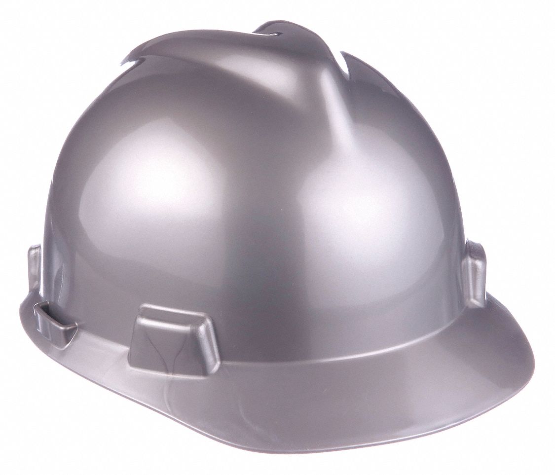 SLOTTED CAP, CSA Z94.1-2005, TYPE 1, CLASS E, PE, 4-PT STAZ-ON PINLOCK, FRONT BRIM, SILVER