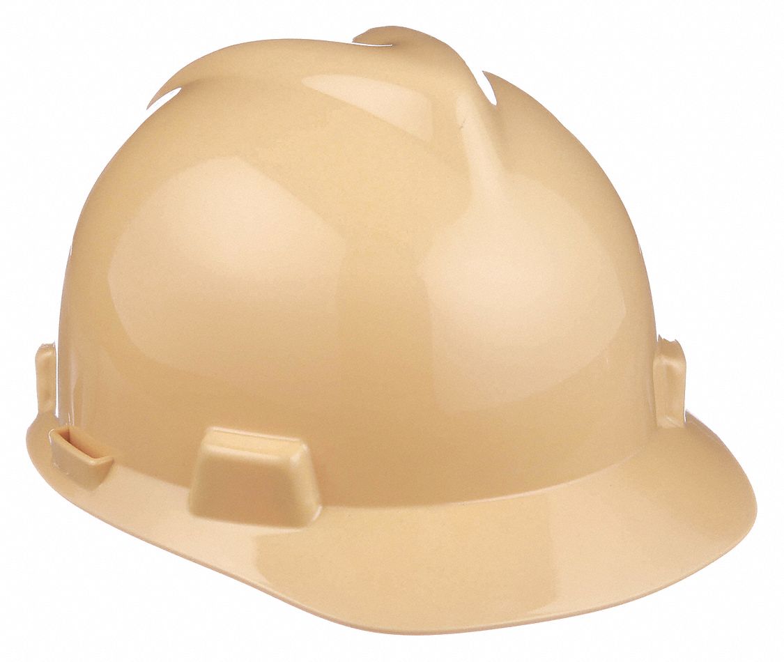 MSA SLOTTED CAP, CSA, TYPE 1, CLASS E, PE, 4-PT STAZ-ON PINLOCK, FRONT  BRIM, LIGHT BUFF - Hard Hats and Helmets - MSA478237