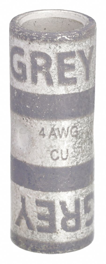 Open Barrel Splice: 4 AWG Wire Size, Gray Code, 1.01 in, Copper Barrel, 29 Die
