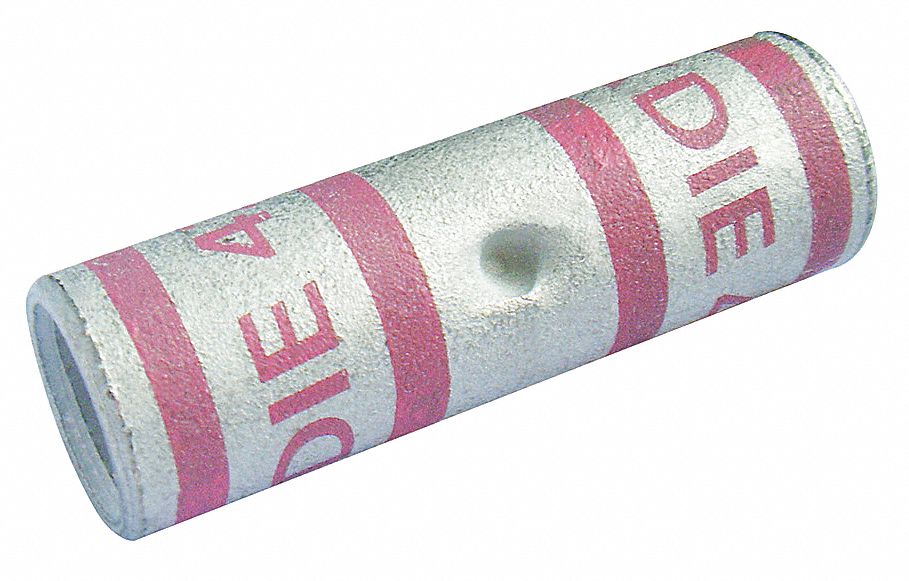 Open Barrel Splice: 1/0 AWG Wire Size, Pink Code, 2.02 in, Copper Barrel, 42 Die