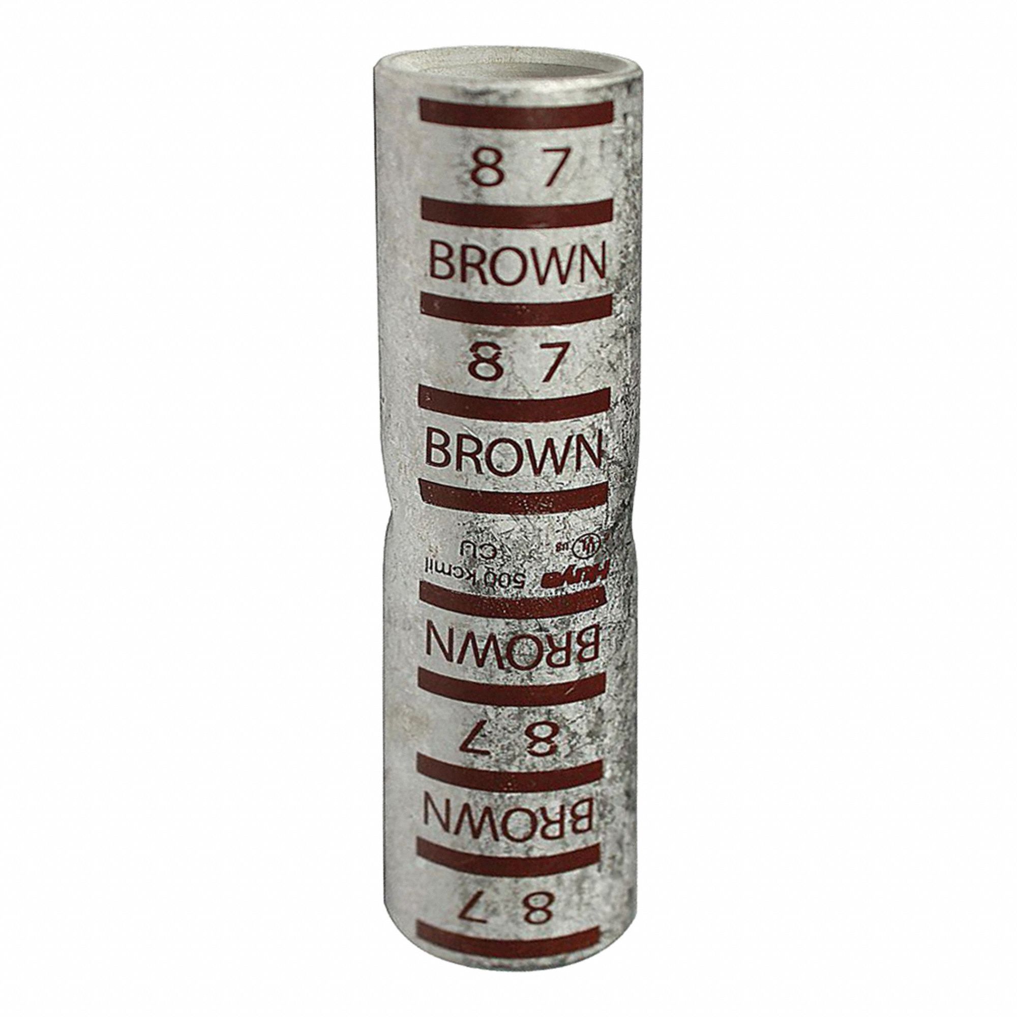 APPROVED VENDOR Open Barrel Splice: 500 kcmil Wire Size, Brown Code, 2.78 in, Copper Barrel, 87 Die (MPN 22EZ28). Key specifications — Die Code: 87; Brand: APPROVED VENDOR; Color Code: Brown.