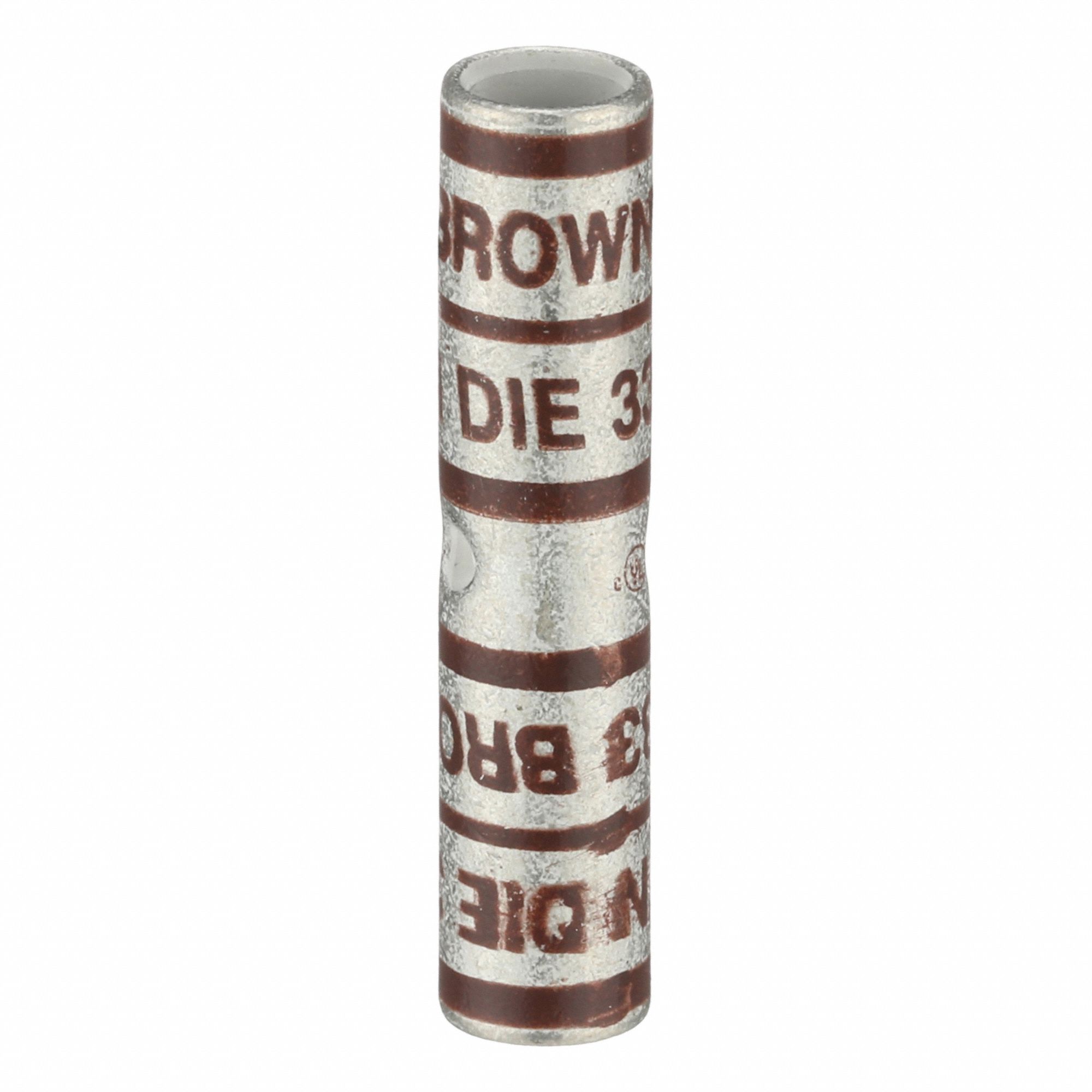 APPROVED VENDOR Open Barrel Splice: 2 AWG Wire Size, Brown Code, 1.9 in, Copper Barrel, 33 Die (MPN 22EZ33). Key specifications — Die Code: 33; Brand: APPROVED VENDOR; Color Code: Brown.