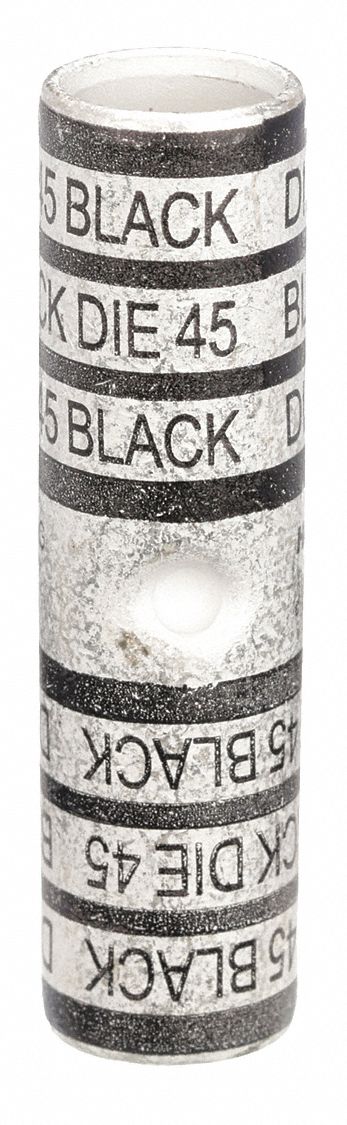 Open Barrel Splice: 2/0 AWG Wire Size, Black Code, 2.15 in, Copper Barrel, 45 Die