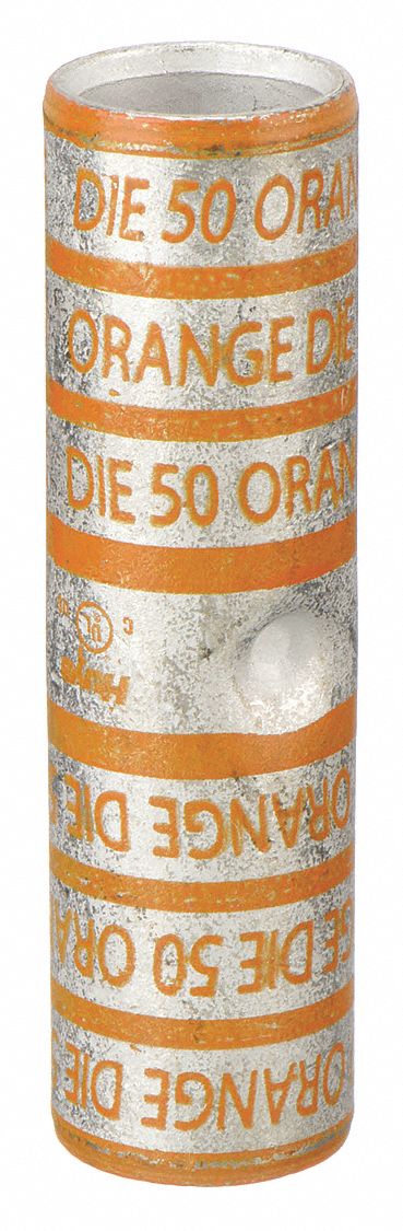 Open Barrel Splice: 3/0 AWG Wire Size, Orange Code, 2.27 in, Copper Barrel, 50 Die