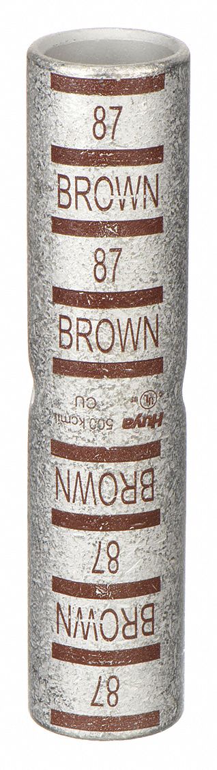 Open Barrel Splice: 500 kcmil Wire Size, Brown Code, 4.8 in, Copper Barrel, 87 Die
