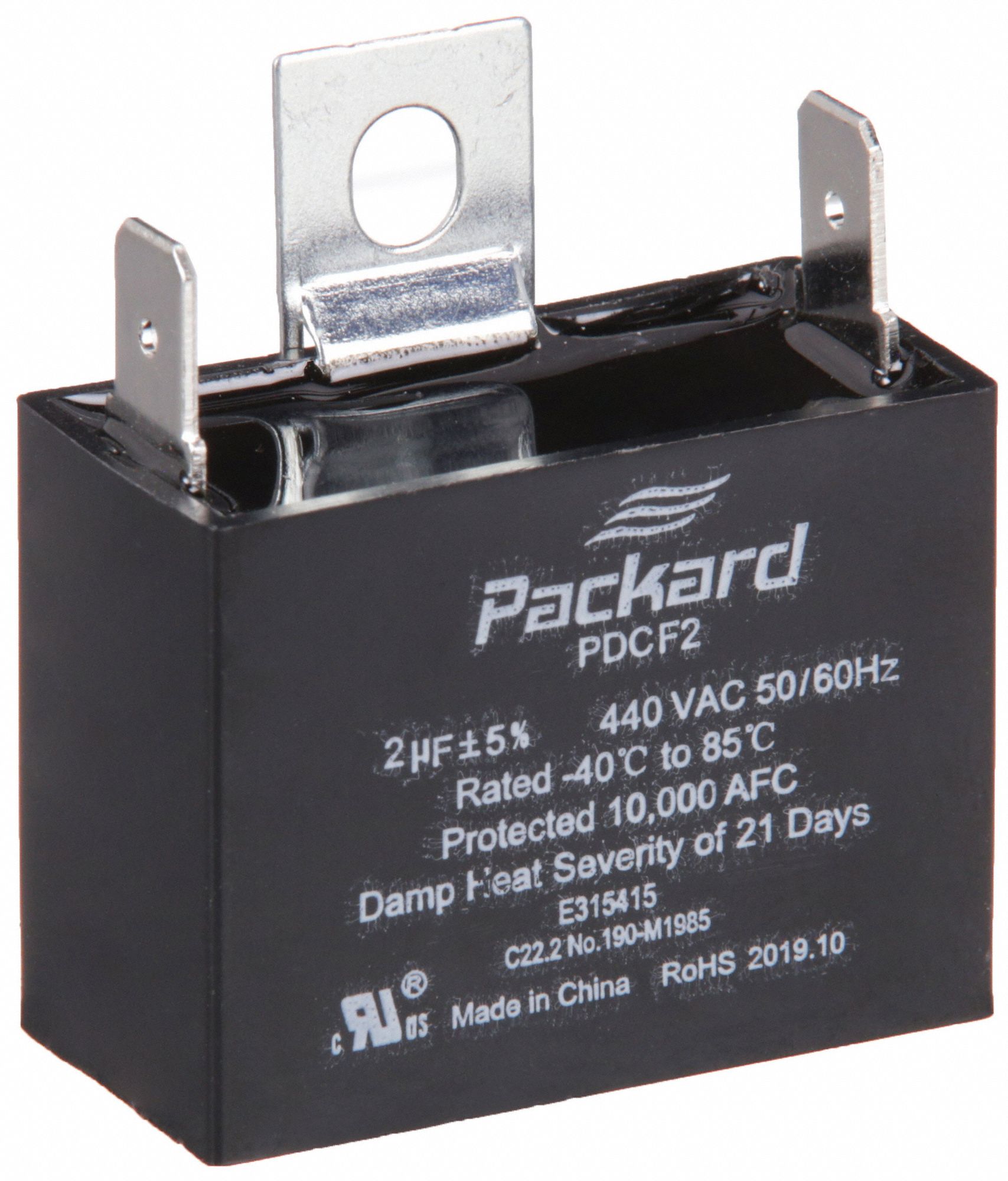 MOTOR RUN CAPACITOR, 2 MFD, 1 1/2 IN H, 440 V AC