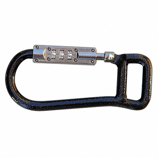 Locking Carabiner Clip: 6 in, Steel, Black