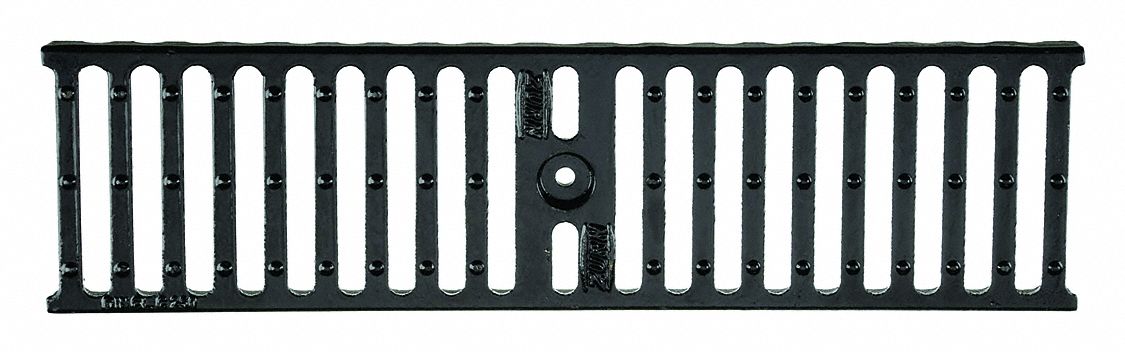 GRATE: RECTANGULAR, SLOTTED, 5⅜ IN W, 20 IN L, ¾ IN THICK, IRON, BLACK