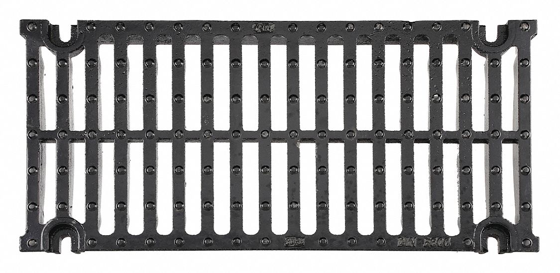 Grate: E, Rectangular, Slotted, 11 1/4 in Overall Wd, 24 in Overall Lg, 1 1/2 in Thick, Black