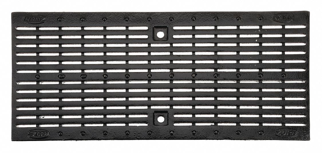 Grate: Rectangular, Slotted, 11 1/4 in Overall Wd, 24 in Overall Lg, 1 1/2 in Thick, Black