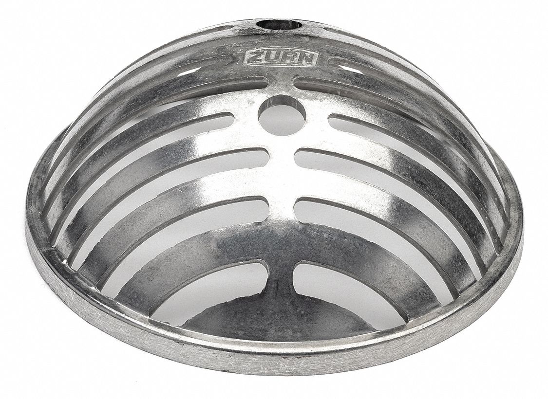Dome Strainer: Aluminum, 6 7/8 in Overall Dia, 2 7/8 in Overall Ht, Unfinished, Drop-In