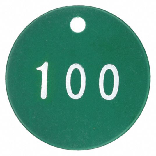 Numbered Tag, Height 1 1/8 in, Width 1 1/8 in, ABS Plastic, Green ...