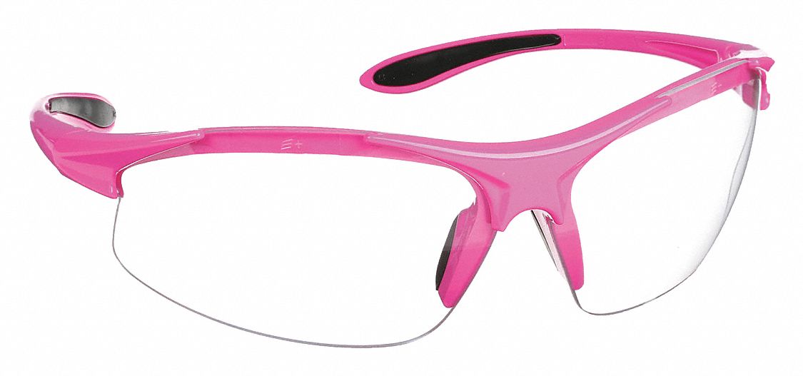 SAFETY GLASSES, HALF-FRAME, WRAPAROUND, NYLON/PC, ANTI-SCRATCH, PINK/CLEAR, UV, M, WOMENS