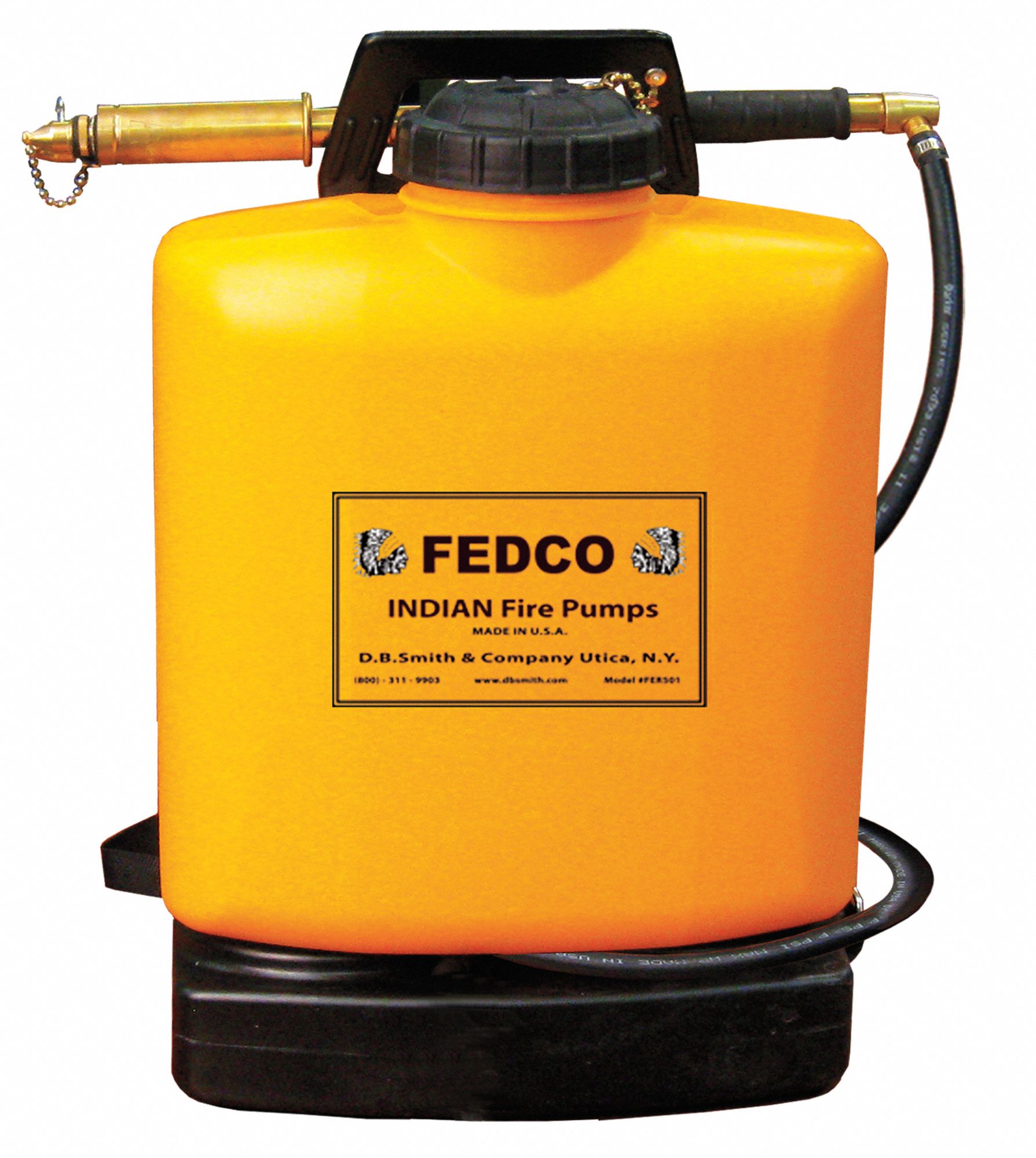 Fire Pump: 5 gal Tank Capacity, Polyethylene, 50 in Hose Lg, Dual Fan and Stream, Brass
