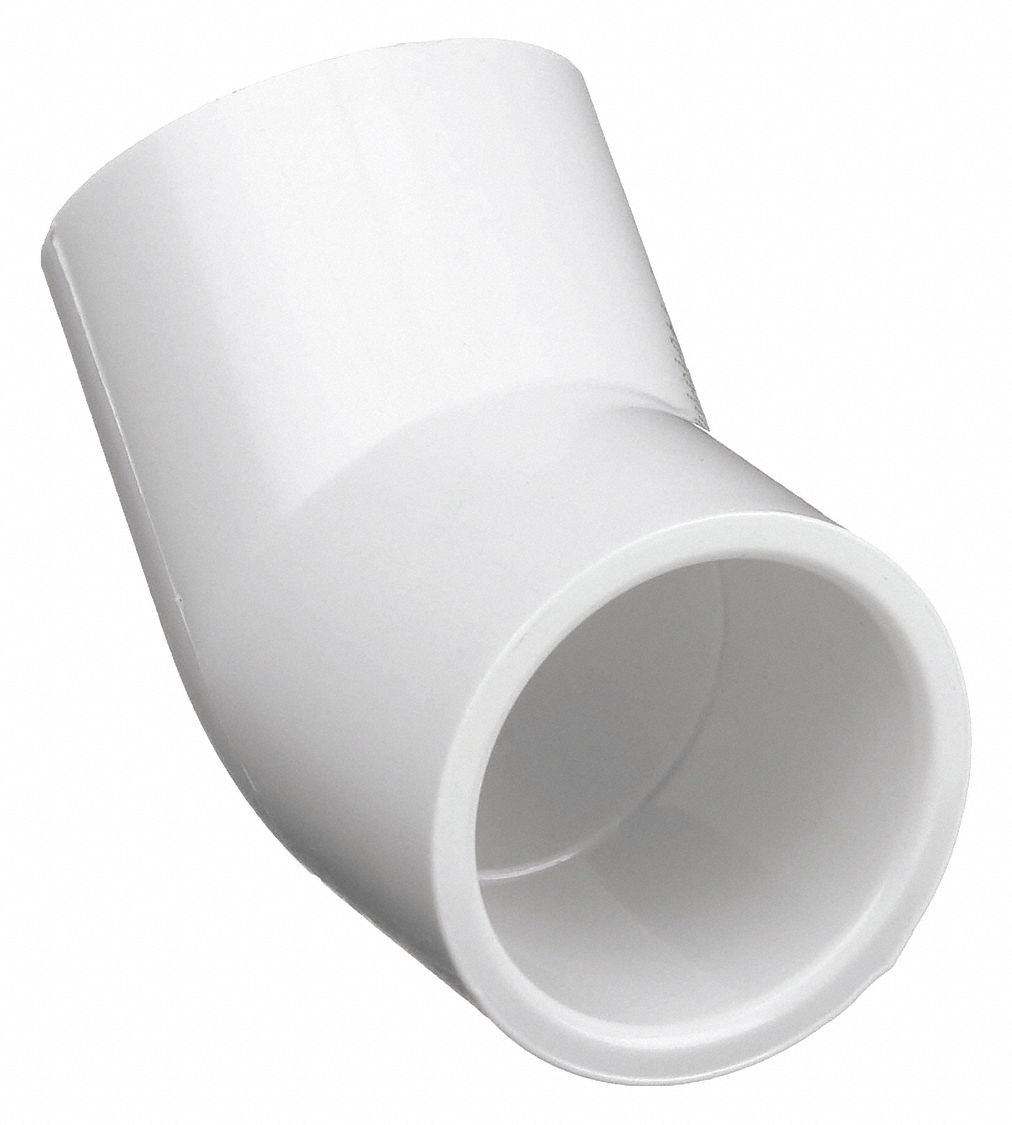 45 °  ELBOW: 2 IN X 2 IN FITTING, SCHEDULE 40, FEMALE X FEMALE SOCKETS, 280 PSI, WHITE