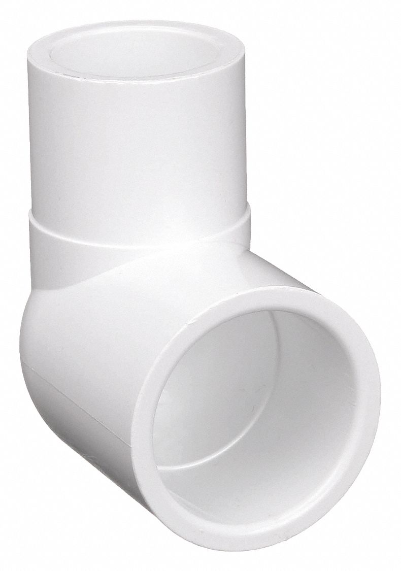 Pipe Elbow: Schedule 40, PVC, 1/2 in x 1/2 in Size, Spigot x Socket, Male x Female, White, 140°F